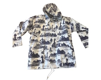 Vintage 80's Michigan Rag Co. Seagull Print Canvas Hooded Jacket S