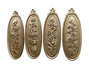 1974 Syroco Four Seasons Floral Wall Hanging Plaque Set – Vintage MCM Gold – Gorgeous Restored Set
