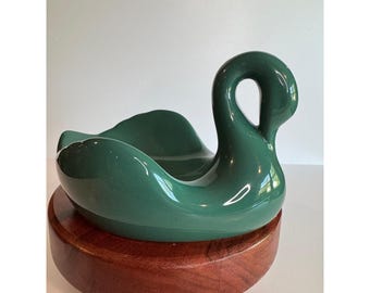 Vintage Green Swan Soap Dish Mid Century Ceramic Bathroom Decor Vanity Display