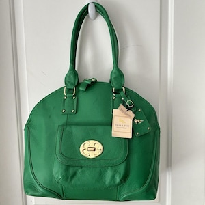 Auténtico bolso de mano Emma Fox de piel verde suave, grande, para viaje o trabajo. DAÑOS. Ver fotos.