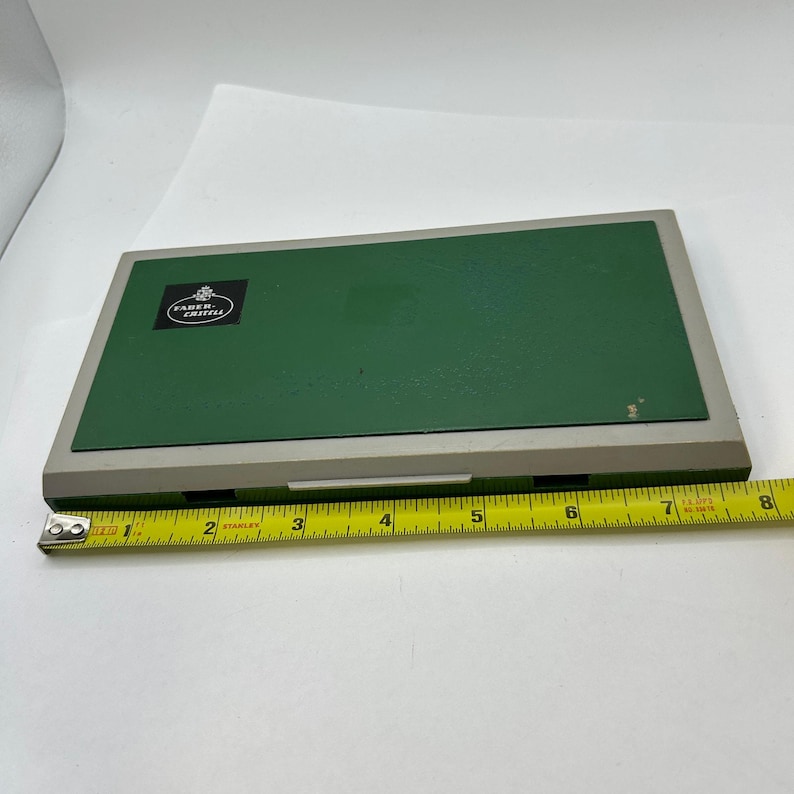 Vintage Faber Castell Pencil Case Green Rectangle Empty drawing utensil holder immagine 4