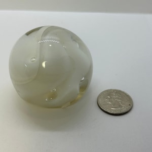White Hand Blown Glass Paperweight with White Swirl Inside