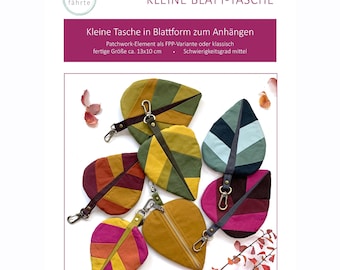 Bolso pequeño con forma de hoja, patrón de costura, instrucciones, PDF, idioma alemán
