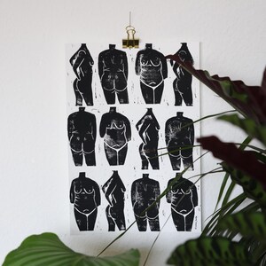 Collection "body" (A4) Linoldruck Illustration Minimalistische Kunst Abstrakte Kunst Body Positivity Frauenkörper SelbstliebeKörpervielfalt