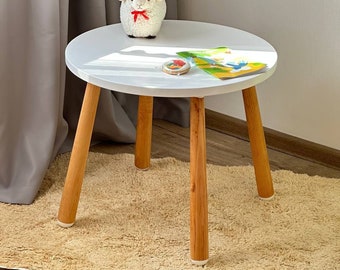Wooden Kids White Round Table with Extra legs, Montessori Table, White Toddler Table, Children's Table for Play-room, Kids White Round Table