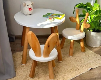 Wooden Kids Round Table and Chair, Natural Chair and Table Set for Toddler, Montessori Table and Chair, Wooden Gift for Children