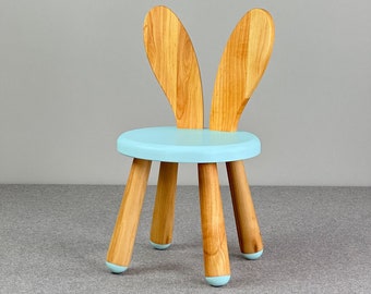 Wooden Kids Chair Rabbit for Boys, Gift for 1-7 year Birthday, Montessori Bunny Chair, Toddler Chair, Baby Wooden Chair, Small Child Chair