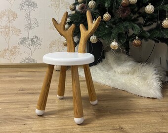 Ash Wooden White Deer, Gift for Kids, Chair Deer Sven, Gift for birthday, Handmade Chair, Natural Wooden Chair, Animal Wooden Kids Chair