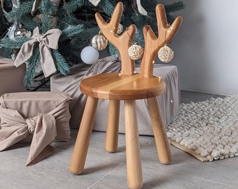 Chaise pour enfant en bois Deer Sven, Chaise Montessori, Chaise pour tout-petit, Meubles de salle de jeux en bois, Chaise en bois naturel, Chaise en bois écologique