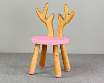 Wooden Reindeer Chair, Gift for Girls, Pink Chair Deer Sven, Gift for birthday, Handmade Chair, Natural Wooden Chair, Birthday Girl Gifts