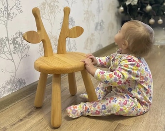 Wooden Kids Chair Giraffe Melman, Montessori Chair, Wooden Natural Chair, Child Wooden Chair, Wooden Toddler Chair, Customizable Kid Chair