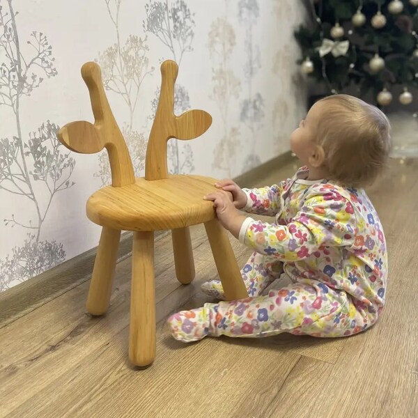 Wooden Kids Chair Giraffe Melman, Montessori Chair, Wooden Natural Chair, Child Wooden Chair, Wooden Toddler Chair, Customizable Kid Chair