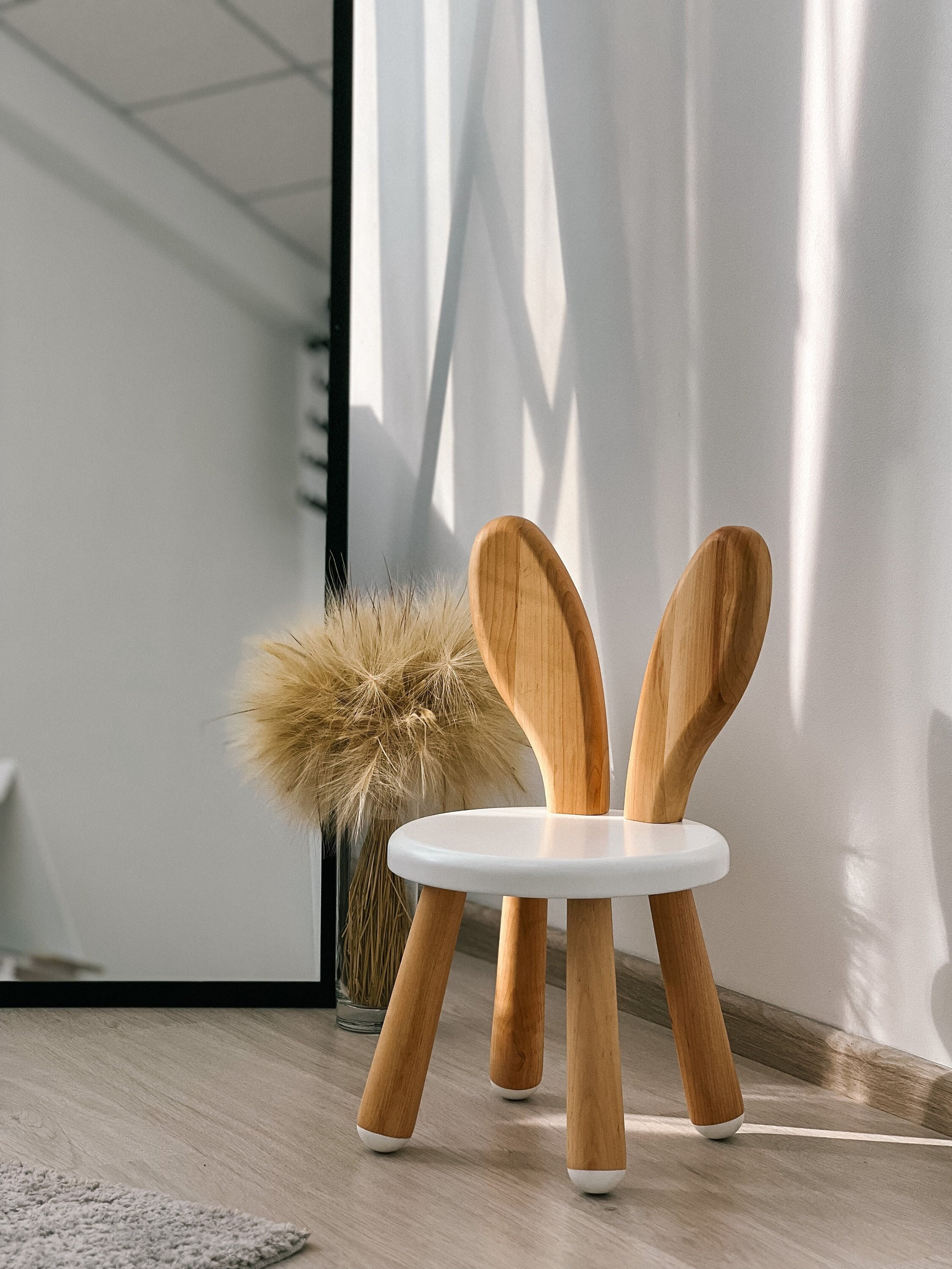 Wooden Kids Chair White Rabbit, Montessori Chair, Toddler Bunny Chair