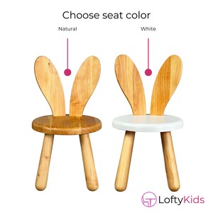 Houten kinderstoel wit konijn, Montessori stoel, peuter konijnenstoel, houten speelkamermeubilair, natuurlijke houten stoel, milieuvriendelijke stoel afbeelding 5