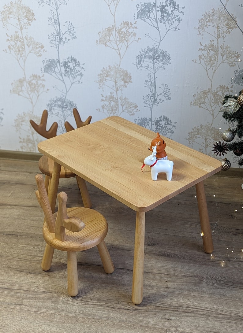 Wooden Kids Rectangular Table and Chair, Natural Chair and Table Set for Toddler, Montessori