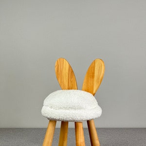Wooden Kids Chair White Rabbit, Montessori Chair, Toddler Bunny Chair, Wooden Play-room Furniture, Natural wooden chair, Eco-Friendly Chair