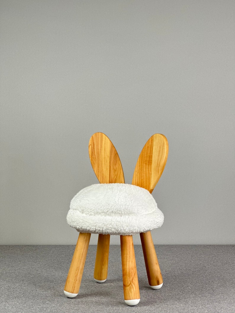 Wooden Kids Chair White Rabbit, Montessori Chair, Toddler Bunny Chair, Wooden Play-room Furniture, Natural wooden chair, Eco-Friendly Chair