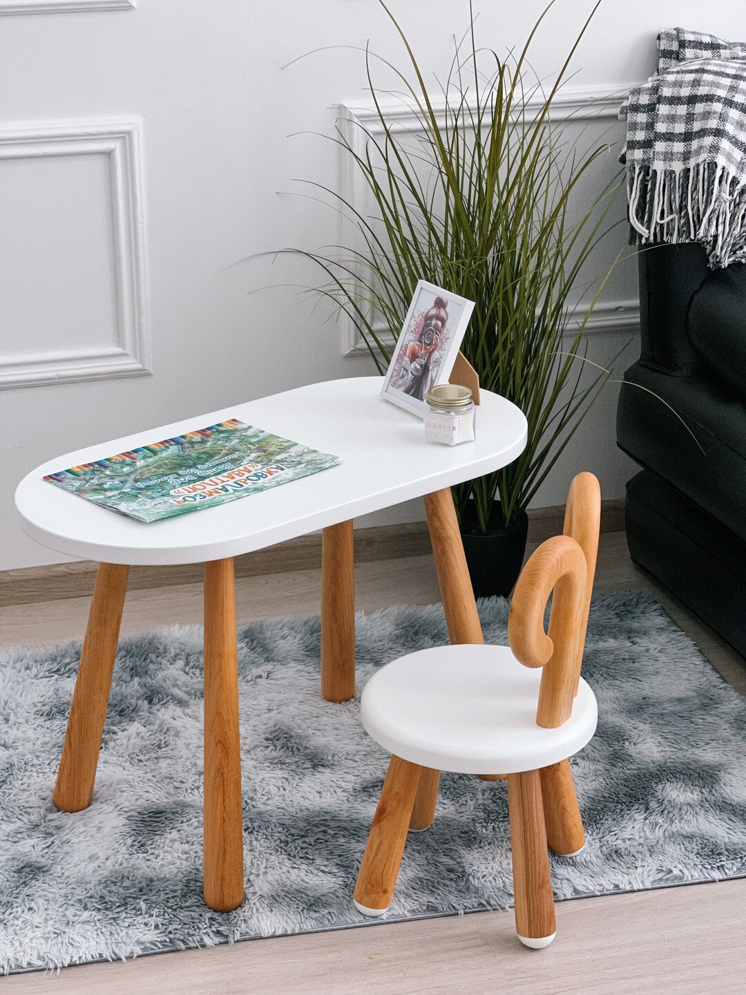 Wooden Kids Oval Table and Chair Natural Chair and Table Set - Etsy