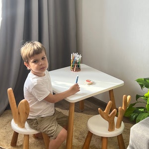 Wooden Kids White Square Table, Montessori Table, White Toddler Table, Children's Table for Play-room, Wooden Kids Desk, Gift for Children