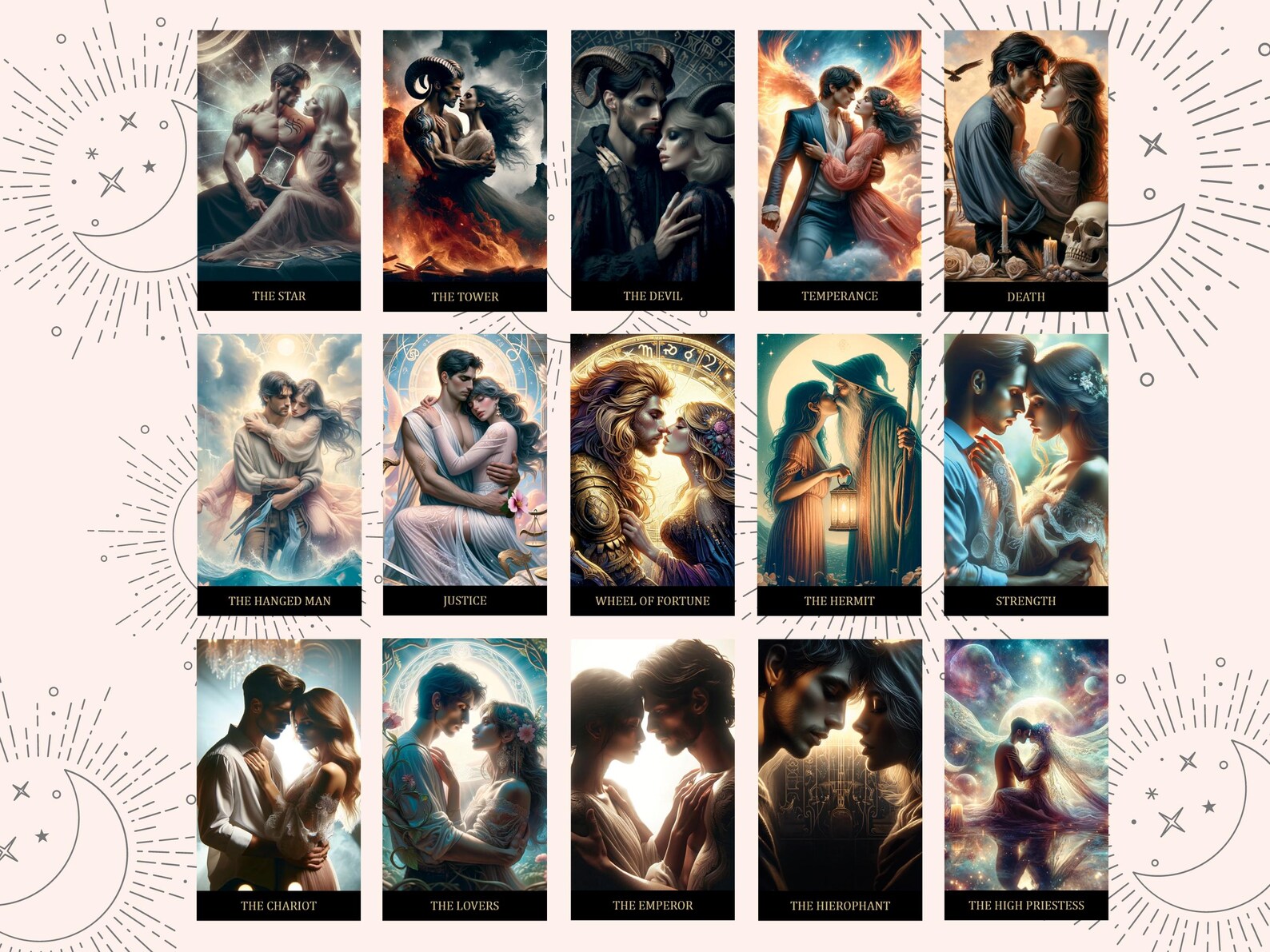 Printable Tarot Card Deck in Romantic Love Style, 78 Cards, Digital ...