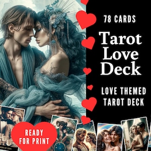 Baraja de tarot imprimible estilo amor romántico, 78 cartas, baraja de tarot digital, lista para imprimir en formato PDF