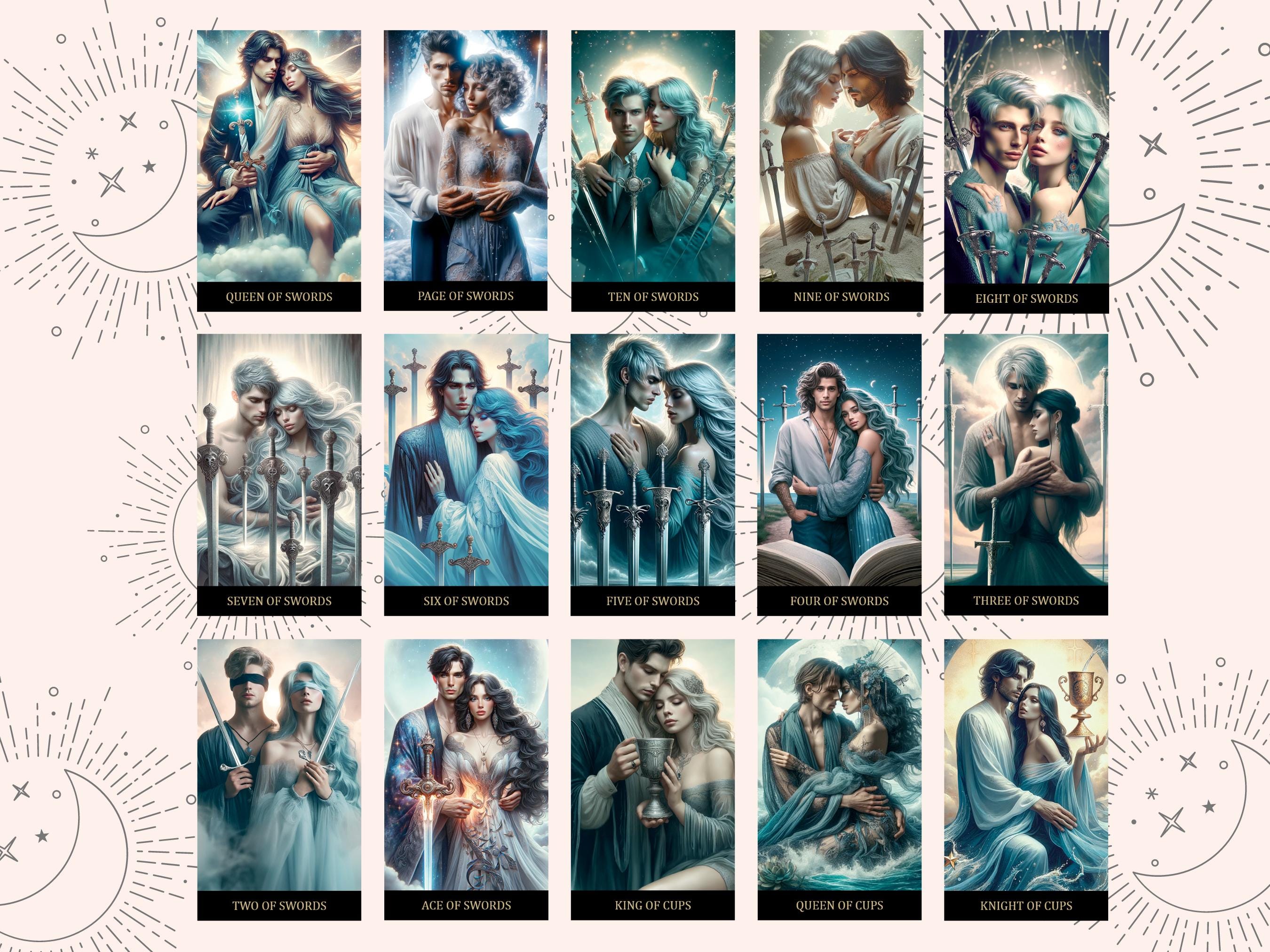 Printable Tarot Card Deck in Romantic Love Style, 78 Cards, Digital ...