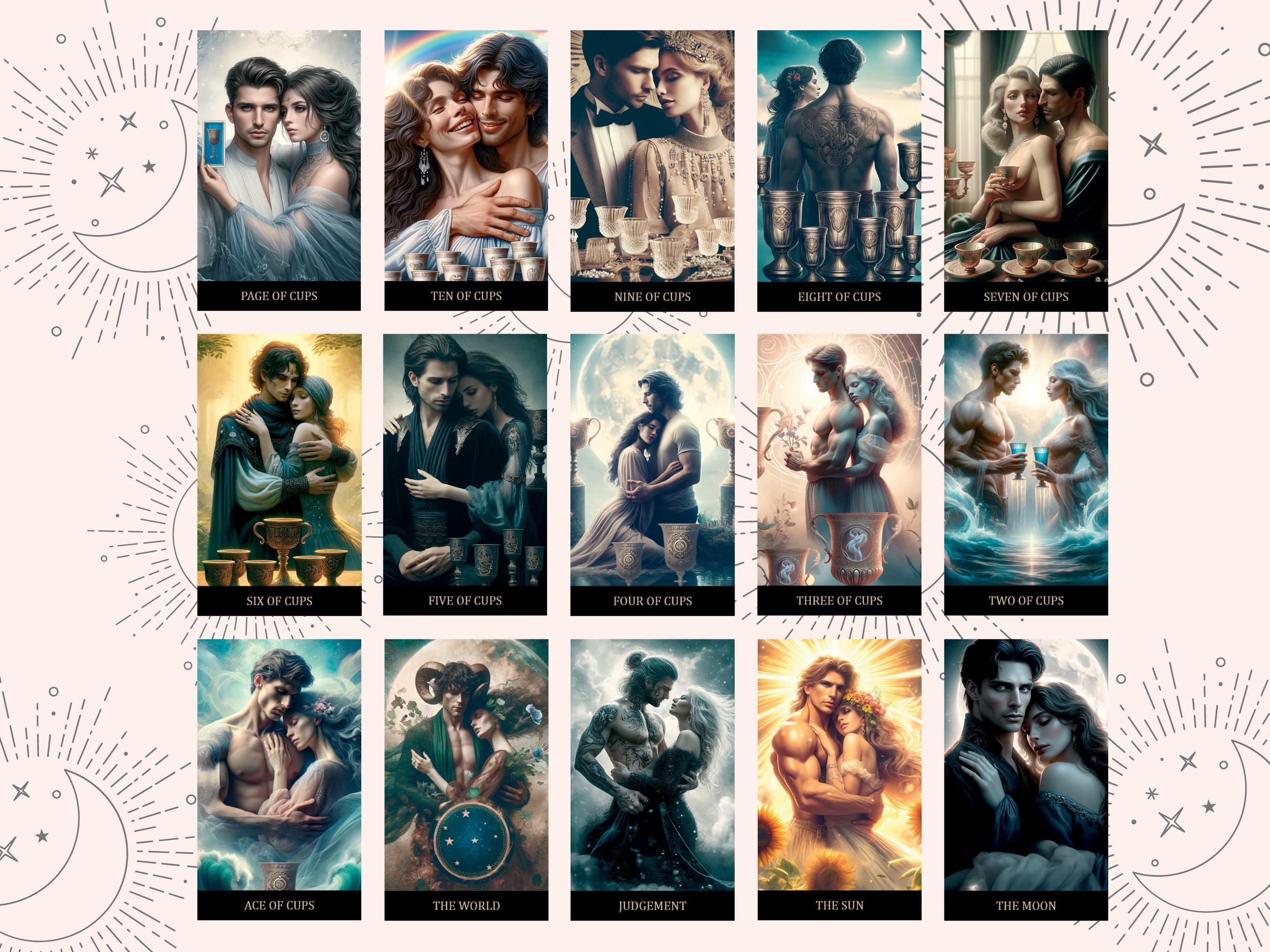 Printable Tarot Card Deck in Romantic Love Style, 78 Cards, Digital ...