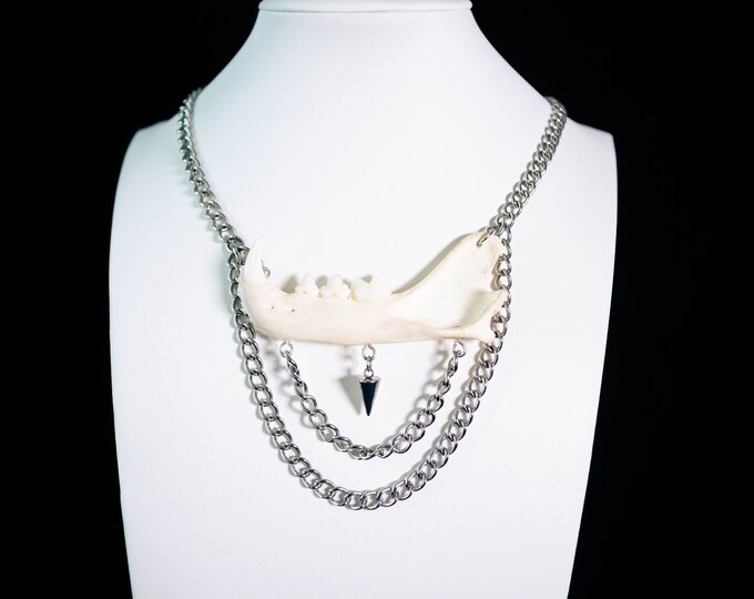 ARES Minimalistic Brutalist Gothic Witchy Real Bobcat Jaw Bone Metal