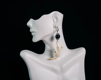 ROWENA - Victorian Gothic Witchy Real Muskrat Jaw and Glass Bead Earrings
