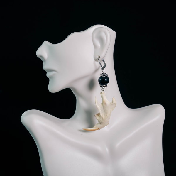 ROWENA - Victorian Gothic Witchy Real Muskrat Jaw and Glass Bead Earrings