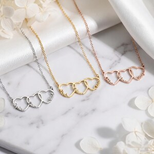 Einzigartige Namen Halskette: 925K Silber Dreibettzimmer Herz personalisierte Script Schmuck