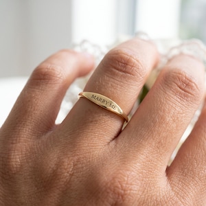 8K Solid Gold Personalized Wedding Band: Custom Engraved Name Ring, Dainty Commitment Ring