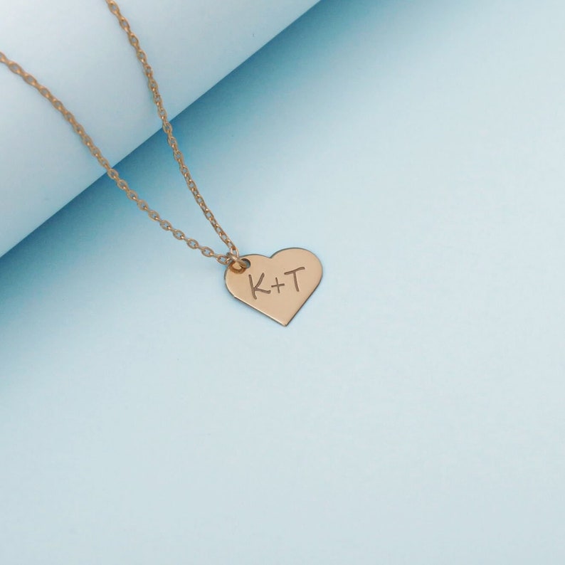 Engraved Heart Necklace, Heart and Letter Necklace, Minimalist Necklace,Mothers Day Gift, Personalized Necklace, Gift for Couple, Gifts image 2