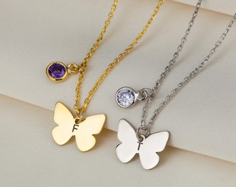 Personalized Butterfly Necklace with Birthstone, Birthstone Butterfly Necklace, Personalized Mothers Day Necklace, Butterfly Necklace, Gifts