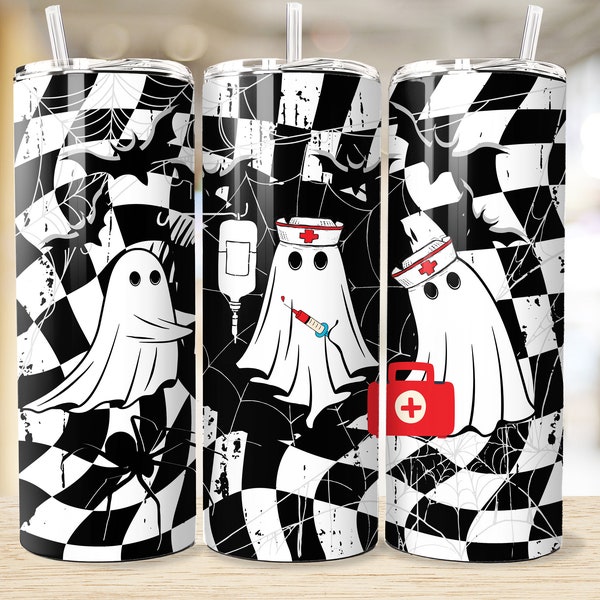 Halloween Nurse Tumbler Wrap, Spooky Nurse Sublimation Design,20oz Skinny Tumbler Wrap Designs, Png Digital Download