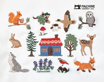 IN THE WOODS. Mega Bundle 15 Embroidery Files. 4 sizes. Modern Cute Tiny Mini Autumn Fall Halloween Thanksgiving Digital Cozy Machine Design