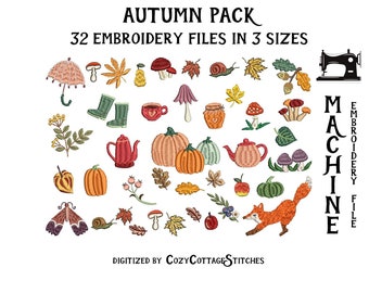 MEGA Bundle - 32 Herbst Stickdateien. 3 Größen. Boho kleinen Mini Herbst Halloween Thanksgiving Digital gemütliche Maschine Design