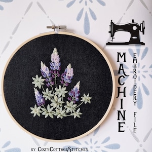 Wild Summer Flower - Lupin Bluebonnet. Nordic Blue Purple Lupine.  Cozy Cute Modern Cottagecore Floral Machine Embroidery File