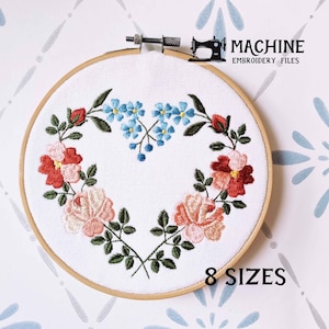Heart of Roses. 6 sizes. Garden Rosa Peony Flower Meadow Floral Bouquet Modern Cute Spring Summer Digital Design Machine Embroidery File