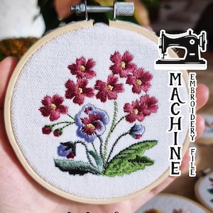 Violet & Primrose February Birth Month Flower. 6 sizes. Floral Posy. Modern Cute Tiny Spring Summer Digital Design Machine Embroidery File