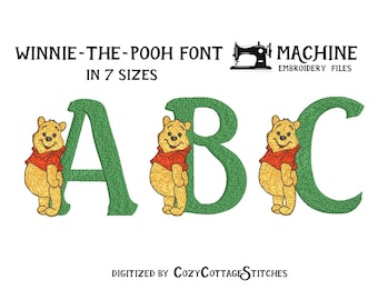 Winnie-the-Pooh FONT. 7 sizes. Uppercase Letters.  ABC Alphabet. 4x4 hoops. Cute Tiny Mini 2,5" - 4" Digital Design Machine Embroidery File