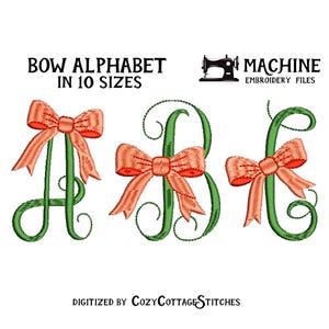 Coquette Bow alphabet ABC uppercase letters embroidery file digital design hand embroidery look instant download jef pes vp3 hus dst exp brother cheap