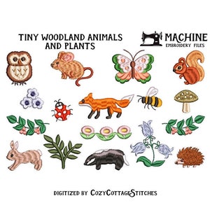 WOODLAND BABIES. 16 Embroidery Files. 6 sizes. Wild Animals. Modern Cute Tiny Mini 1" Small Spring Summer Digital Machine Design. 4x4 hoops