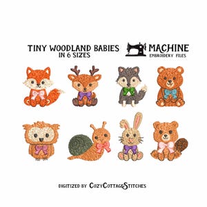 BÉBÉS DES BOIS avec noeuds. 8 fichiers de broderie. 6 tailles. Animaux sauvages. Petit modèle moderne et mignon de petite machine numérique de 2,5 cm. Cerceaux 4 x 4