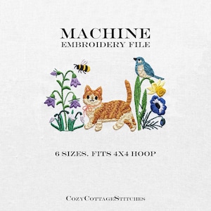 PRADO DE GATOS PRIMAVERAL. 6 tamaños. Bosque de flores silvestres con un toque floral femenino. Archivo de bordado a máquina con diseño digital.