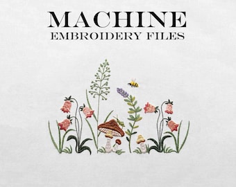 Girly Forest Meadow. Machine Embroidery Files. 8 sizes. Wild Floral Summer Bluebell Grasshopper. Digital Design