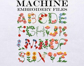 Floral Alphabet Machine Embroidery Design, Tiny Flower Font, Small Uppercase Letters, 4x4 Hoop