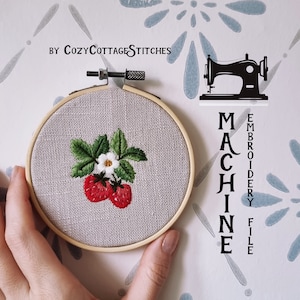 Embroidery File - Mini Strawberry - Summer Farm Berry w Flowers - Tiny Floral Baby Child Modern Cute Cottagecore Design for Machine