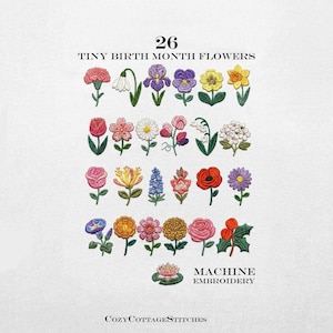 Tiny Birth Month Flowers. 26 Florals in 6 sizes. Digital Design Machine Embroidery File