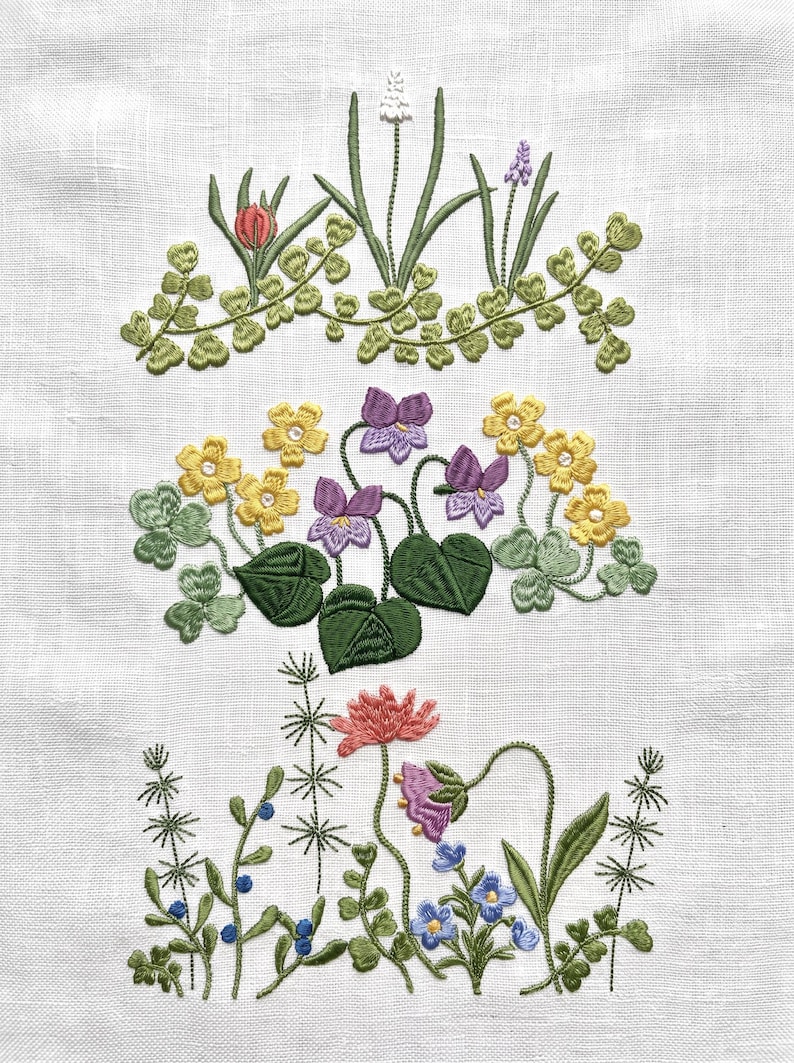 Stickmuster-Set „Wildblumenwiesen“ mit 12 skandinavischen Blumenmotiven. Vergissmeinnicht. Digitale Datei Bild 3
